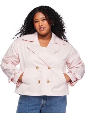 Lane Bryant 2X Lightweight Double-Breasted Soft Pink Jacket